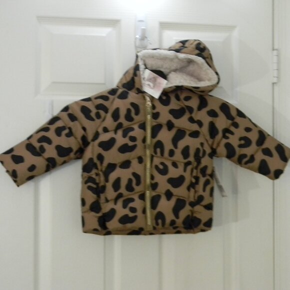 Jessica Simpson Baby Animal Print Coat Hooded Faux Sherpa Lined NWT - Picture 2 of 7